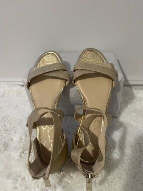 Jessica Simpson Gold Beige Cross-Strap Ankle Sandals